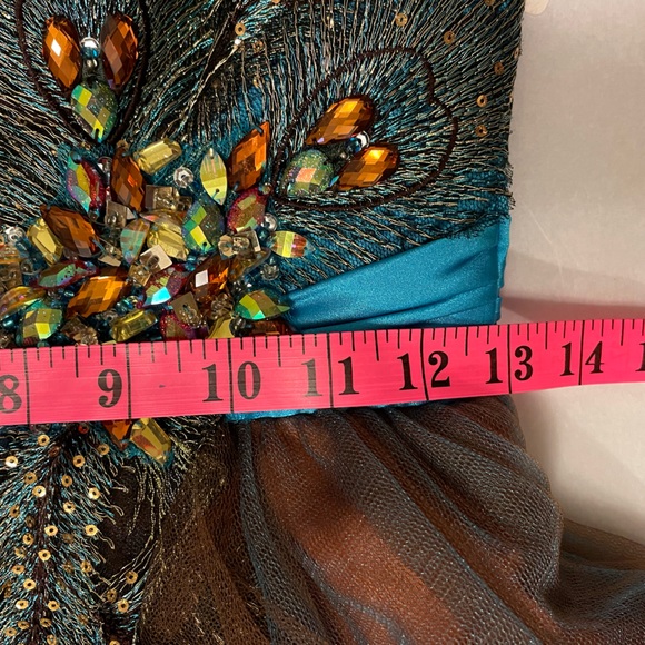 Strapless Short Ball gown Faux Peacock Lace Embroidery Prom Wedding Dress Size S - Picture 15 of 16